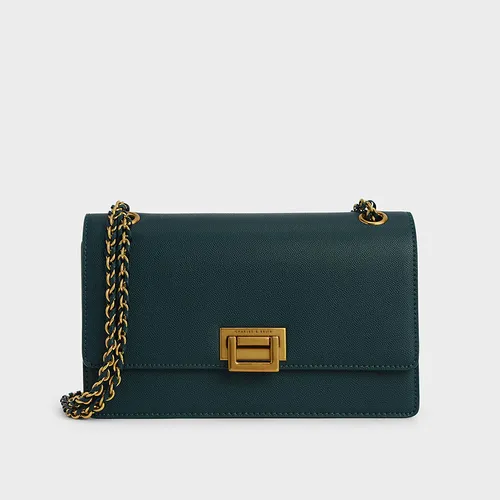 Túi Đeo Vai Nữ Charles & Keith CNK Chain Strap Push-Lock Shoulder Bag Green CK2-20840219-6 Màu Xanh Green