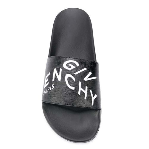 Dép Quai Ngang Givenchy Logo Print Leather Slides Màu Đen