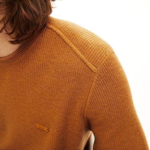 Áo Len Lacoste Men's Crew Neck Wool And Cashmere Blend Knit Effect Sweater Màu Nâu Size M-4