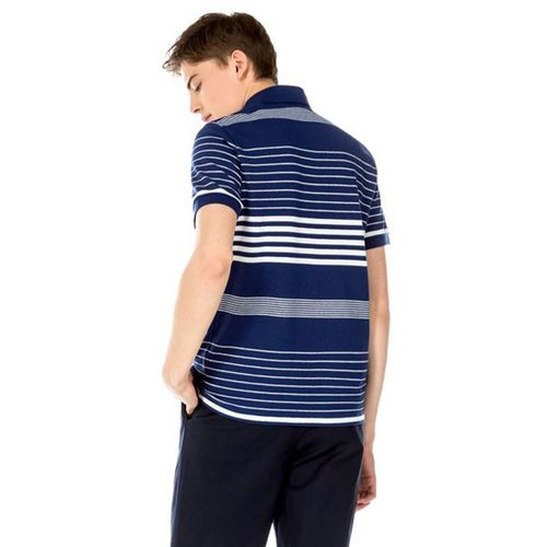 Áo Polo Men's Lacoste Striped Linen And Cotton Regular Fit Polo Shirt Màu Xanh Navy Size M-1