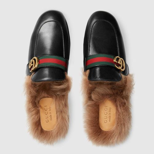 Giày Gucci Princetown Leather Slipper With Double G Màu Đen-3