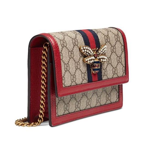 Túi Xách Gucci Chain Wallet Mini Queen Margaret Crystal Bee Gg Logo Cross Body Bag Be Phối Màu-5