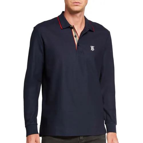 Áo Polo Dài Tay Burberry Men's Walton Pique Long-Sleeve Polo Shirt Màu Xanh Navy Size XS
