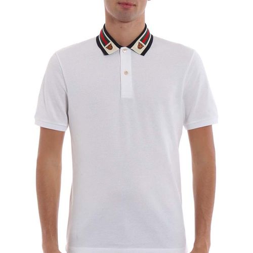 Áo Polo Gucci Collar White Cotton Piquet Polo Shirt Size M