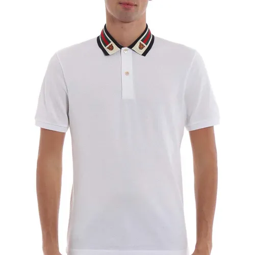Áo Polo Gucci Collar White Cotton Piquet Polo Shirt Size L