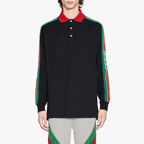 Áo Dài Tay Gucci Web Stripe-Detail Polo Shirt Màu Đen Size M-2