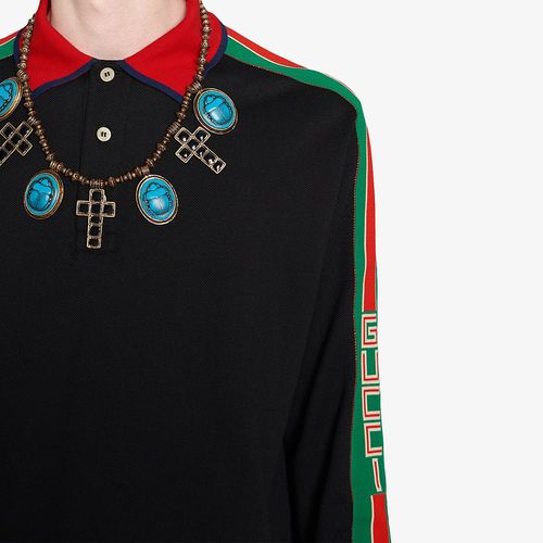 Áo Dài Tay Gucci Web Stripe-Detail Polo Shirt Màu Đen Size M-3