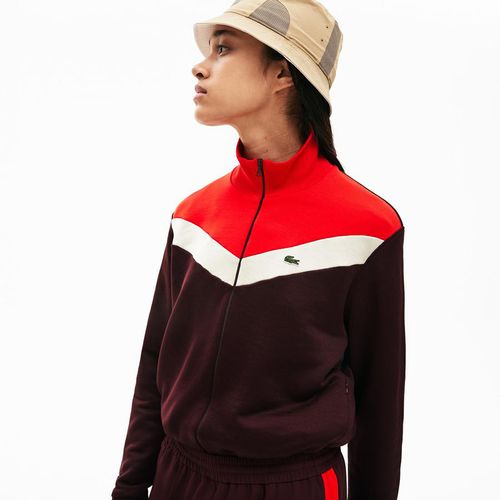 Áo Khoác Women's  Lacoste Color-Block Fleece Zip Up Sweatshirt Bordeaux Phối Màu Size 34-3