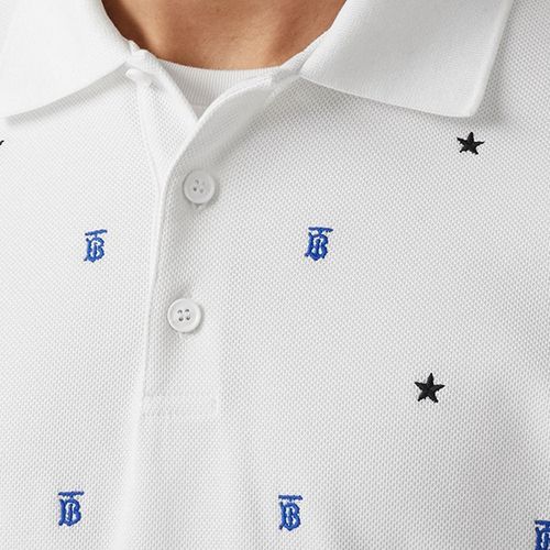 Áo Polo Burberry Star And Monogram Embroidered Polo Shirt Màu Trắng Size S-5