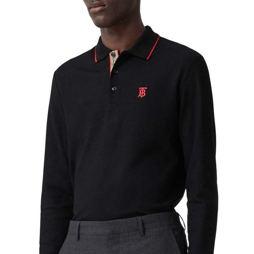 Áo Polo Dài Tay Burberry Men's Walton Pique Long-Sleeve Polo Shirt Màu Đen Size XS