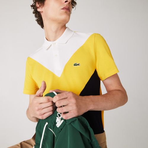 Áo Polo Lacoste Men's Geometric Colorblock Polo Shirt Navy Blue/Yellow/White-3