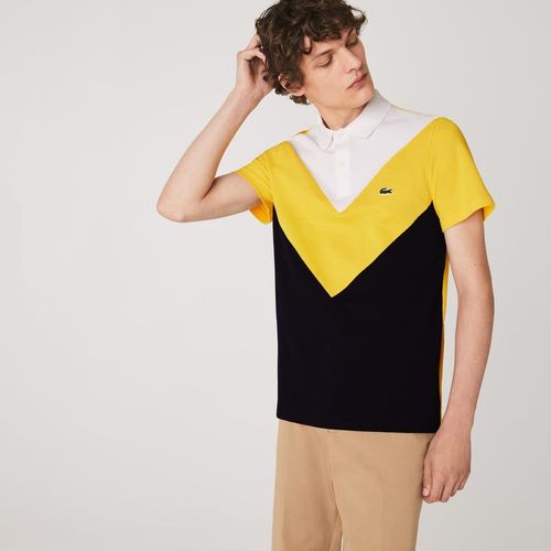 Áo Polo Lacoste Men's Geometric Colorblock Polo Shirt Navy Blue/Yellow/White-4