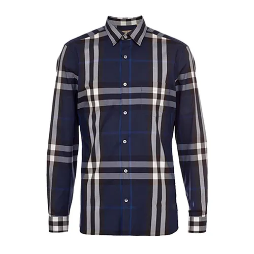 Áo Sơ Mi Burberry London England Check Stretch Cotton Shirt Màu Xanh Navy Size M