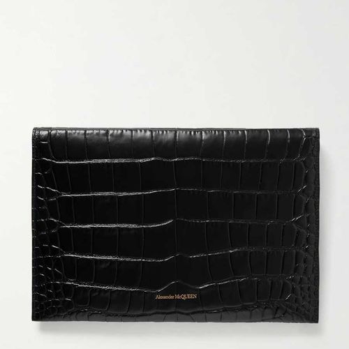 Túi Cầm Tay Alexander Mcqueen Envelope Croc-Effect Leather Pouch Black Màu Đen-1