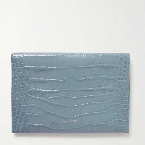 Túi Cầm Tay Alexander Mcqueen Envelope Croc-Effect Leather Pouch Màu Xanh Blue-1