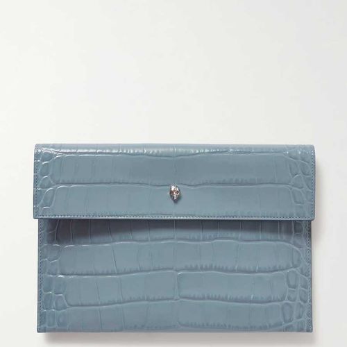 Túi Cầm Tay Alexander Mcqueen Envelope Croc-Effect Leather Pouch Màu Xanh Blue