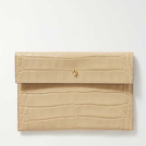 Túi Cầm Tay Alexander Mcqueen Envelope Croc-Effect Leather Pouch Sand Màu Vàng-1