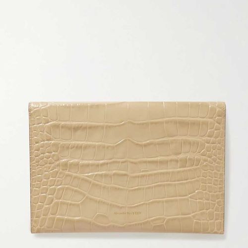 Túi Cầm Tay Alexander Mcqueen Envelope Croc-Effect Leather Pouch Sand Màu Vàng-2