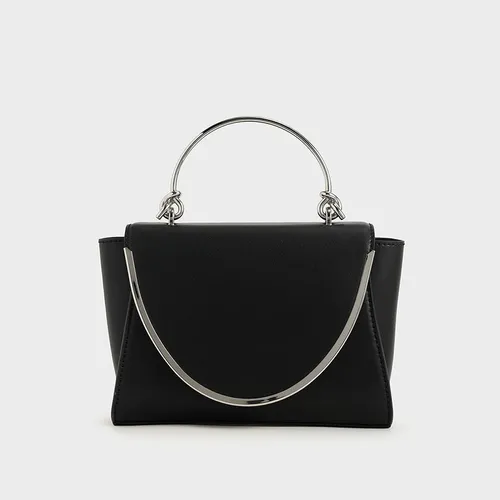 Túi Cầm Tay Nữ Charles & Keith CNK Metallic Trimmed Front Flap Bag 50270521 Black Màu Đen