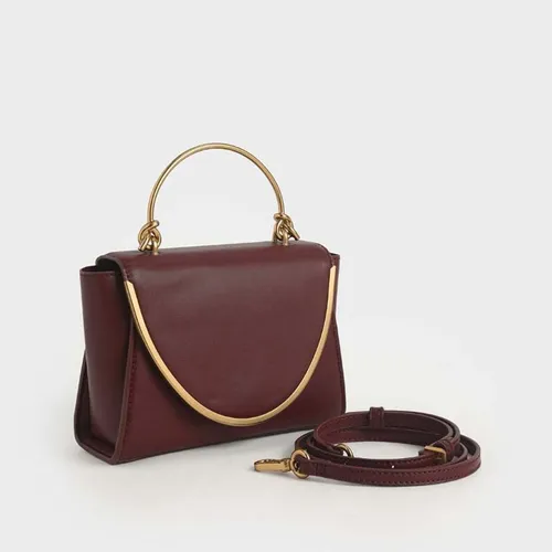 Túi Cầm Tay Nữ Charles & Keith CNK Metallic Trimmed Front Flap Bag 50270521 Red Màu Đỏ