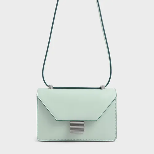 Túi Xách Nữ Charles & Keith CNK Metallic Push Lock Crossbody Bag Mint Green Màu Xanh Mint