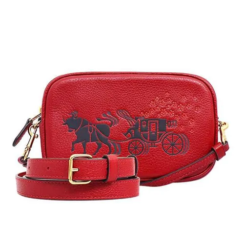 Túi Xách Coach Bright Coral Horse And Carriage Print Pebbled Leather Màu Đỏ