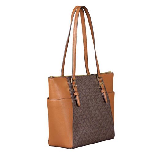 Túi Xách Michael Kors MK Charlotte Signature Leather Large Top Zip Tote Handbag Bag  Màu Nâu-1