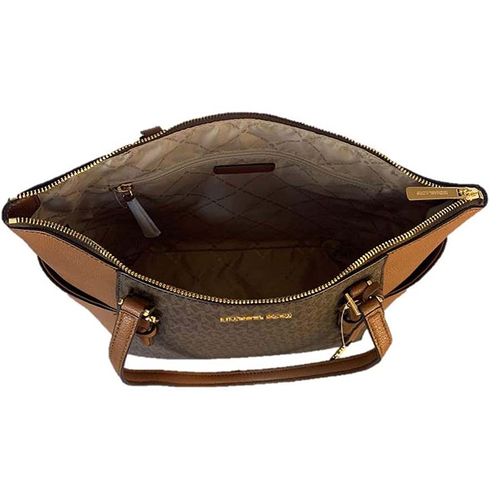 Túi Xách Michael Kors MK Charlotte Signature Leather Large Top Zip Tote Handbag Bag  Màu Nâu-2