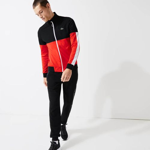 Áo Khoác Lacoste Men's Sport Colorblock Resistant Piqué Zip Sweatshirt Màu Đỏ Phối Đen Size L-1