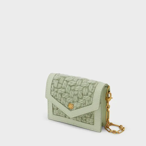 Ví Nữ Charles & Keith CNK Tweed Chain Link Card Holder Mint Green CK6-51200016