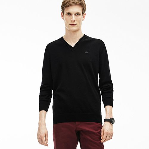 Áo Len Lacoste Men's V-Neck Wool Jersey Sweater Màu Đen Size S-1