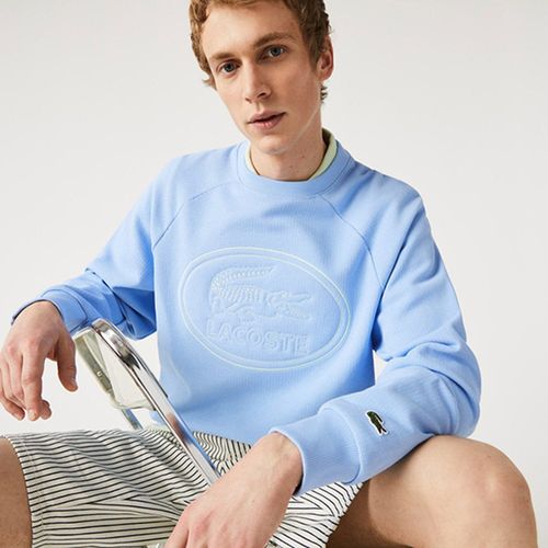 Áo Nỉ Lacoste Men’s Crew Neck Embroidered Piqué Fleece Sweatshirt Màu Xanh Blue Size M-3