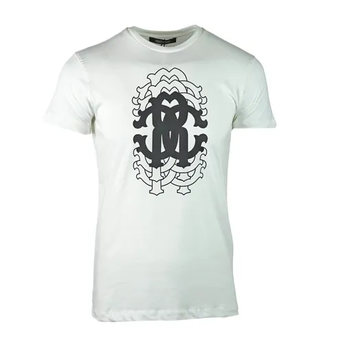 Áo Phông Roberto Cavalli Repetition Logo White T-Shirt Màu Trắng Size L