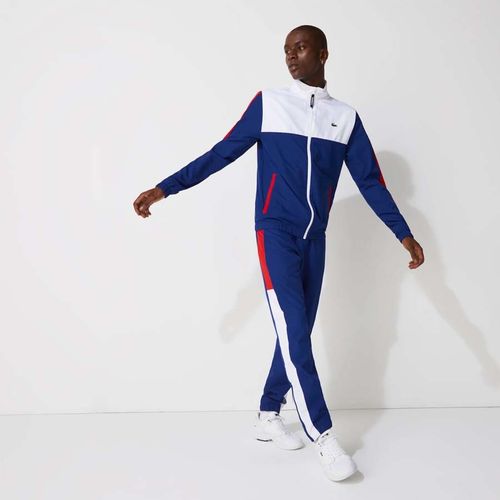 Bộ Quần Áo Gió Lacoste Tracksuit Colorblocked White With White And Red WH2104 Size XS-1