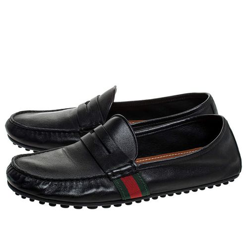 Giày Lười Gucci Black Leather Web Penny Loafers Màu Đen Size 41-1