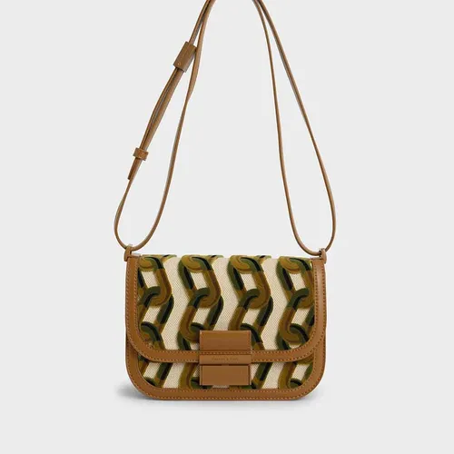 Túi Đeo Chéo Nữ Charles & Keith CNK Charlot Printed Canvas Bag Brown 80781401