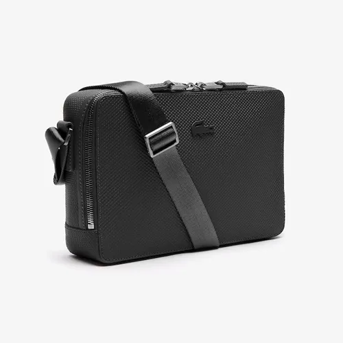 Túi Xách Lacoste Sacoche Zippée Chantaco En Cuir Piqué Mat Màu Đen