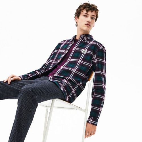 Áo Sơ Mi Lacoste Men's Regular Fit Checkered Flannel Overshirt CH0112-51 Xanh Phối Đỏ Size 39-3