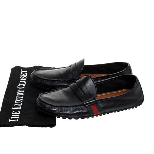 Giày Lười Gucci Black Leather Web Penny Loafers Màu Đen Size 40.5-3
