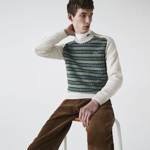 Áo Len Lacoste Unisex Live Jacquard Motif Wool Blend Crew Neck Sweater Màu Xanh Trắng Size M-3
