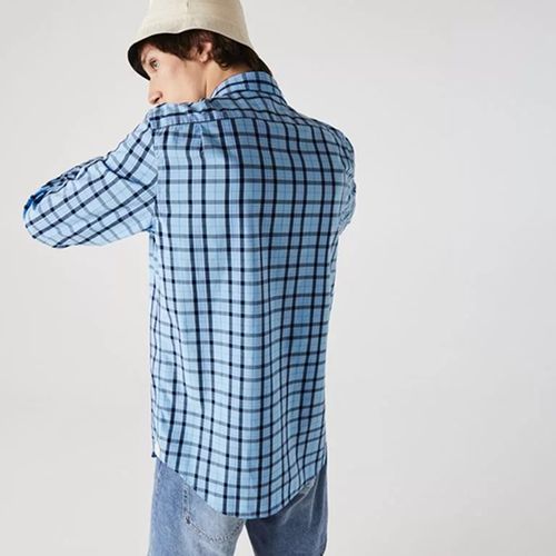 Áo Sơ Mi Dài Tay Lacoste Men's Regular Fit Check Cotton Poplin Shirt Kẻ Xanh Size 40-3