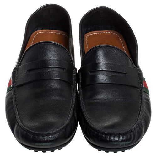 Giày Lười Gucci Black Leather Web Penny Loafers Màu Đen Size 41.5-7