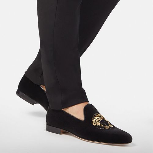 Giày Lười Versace Medusa Head Velvet Loafers Màu Đen Size 39-1