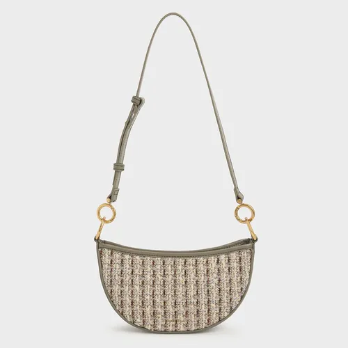 Túi Xách Nữ Charles & Keith CNK Crescent Crossbody Bag Taupe 80781582 Màu Nâu Xám