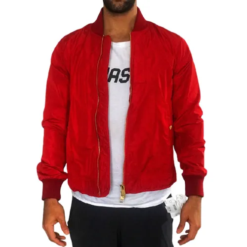 Áo Khoác Burberry Collarless Bomber Jacket Red Gold Màu Đỏ Size 44