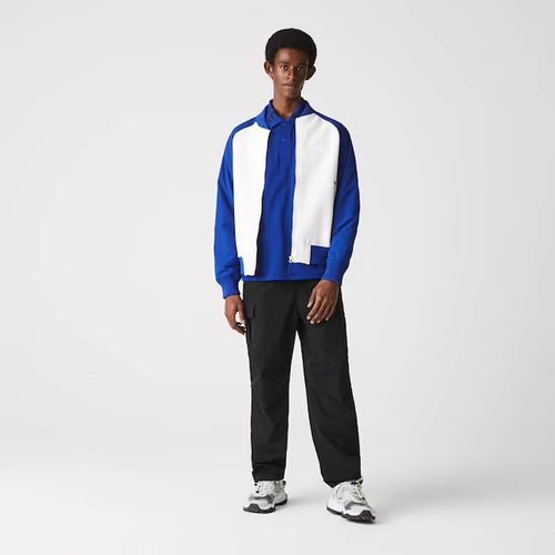 Áo Khoác Lacoste Men’s Quilted Sleeve Bimaterial Teddy Jacket Màu Trắng Phối Xanh Size 48-1