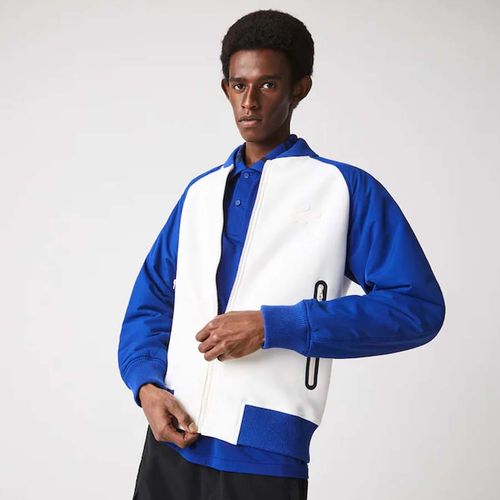 Áo Khoác Lacoste Men’s Quilted Sleeve Bimaterial Teddy Jacket Màu Trắng Phối Xanh Size 52-1