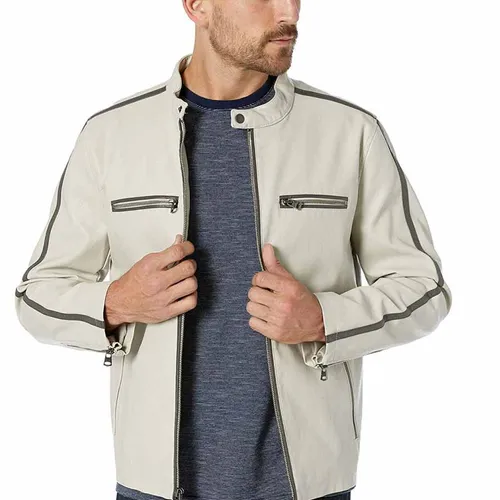 Thời trang Áo da - Áo Khoác Da Nam Levi's Faux Leather Moto Racer With Contrast Stripes Oyster Màu Trắng Sữa - Vua Hàng Hiệu