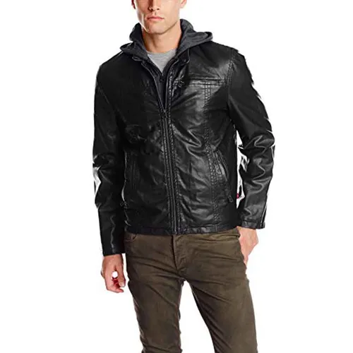Thời trang - Áo Khoác Da Nam Levi's Faux Leather Racer Hoody Jacket With Fleece Lining Black Màu Đen - Vua Hàng Hiệu