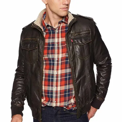 Thời trang - Áo Khoác Da Nam Levi's Vintage Deer Faux Leather Sherpa Lined Aviator Bomber Vintage Brown Màu Nâu Đen - Vua Hàng Hiệu